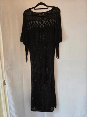 Bohemian Black Crochet Maxi Dress - Women